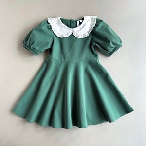 Janie and Jack Ruffle Collar Ponte Dress Smoke Pine Green Peter Pan Girls Sz 5